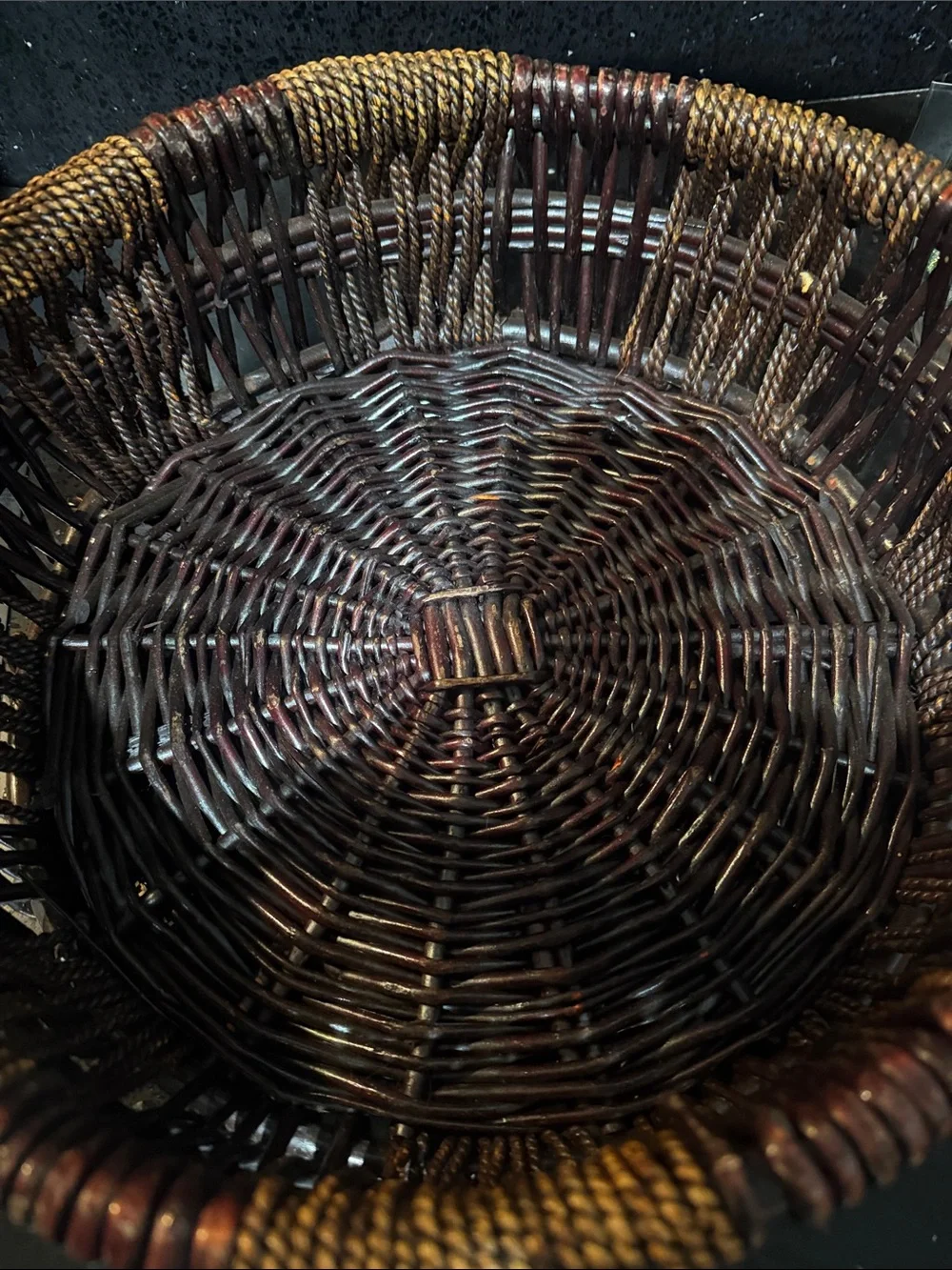 Woven Decorative Round Handle Basket in Brown and Tan